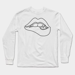 Biting Lip One Line Drawing Lip Bite Illustration Modern Line Art Graphic Long Sleeve T-Shirt